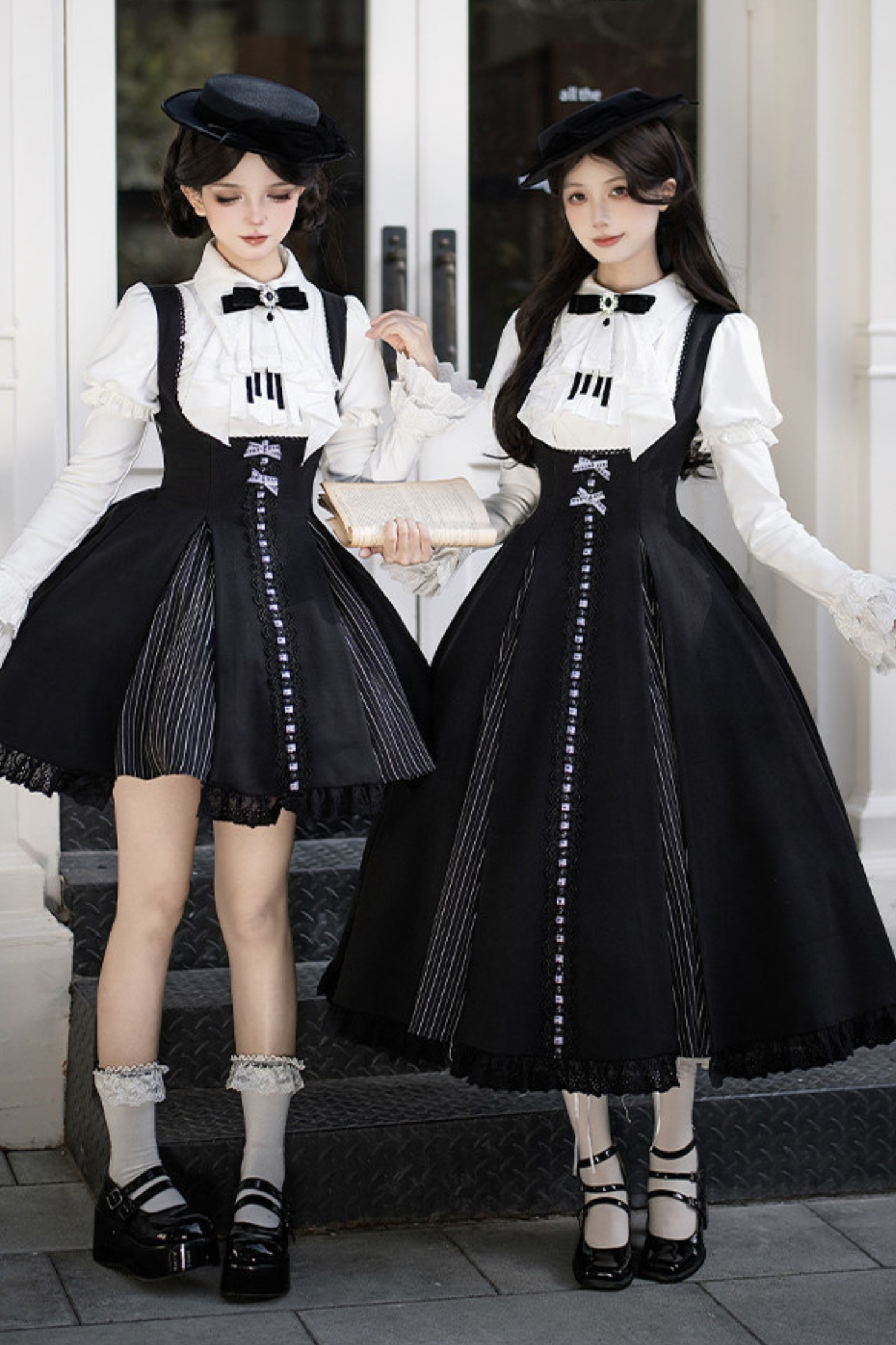 Sweet Lolita Flare Jumper Skirt + Tops + Hat + Ribbon + Collar