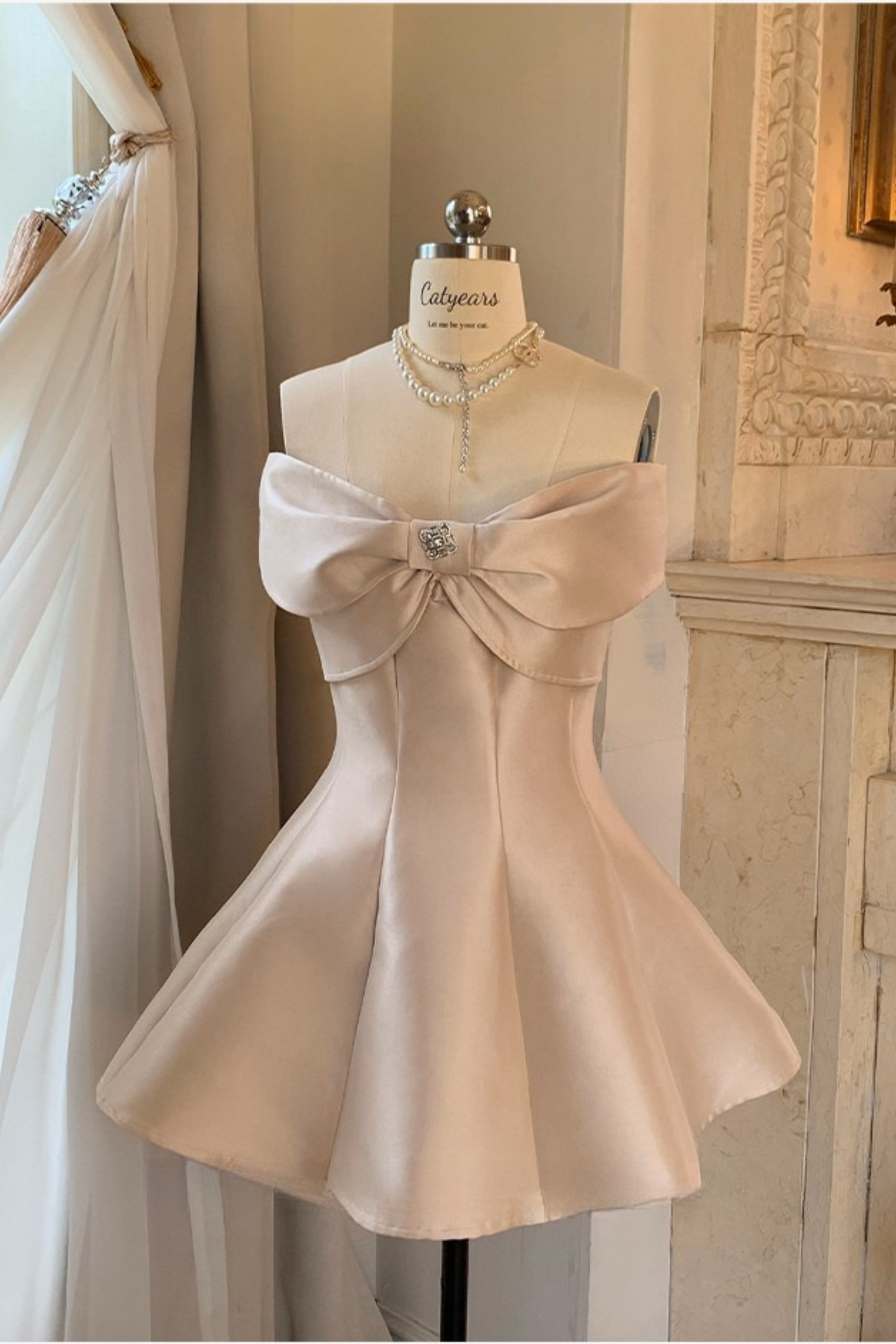 Off Shoulder Ribbon Short Flare Dress + Long Flare Dress