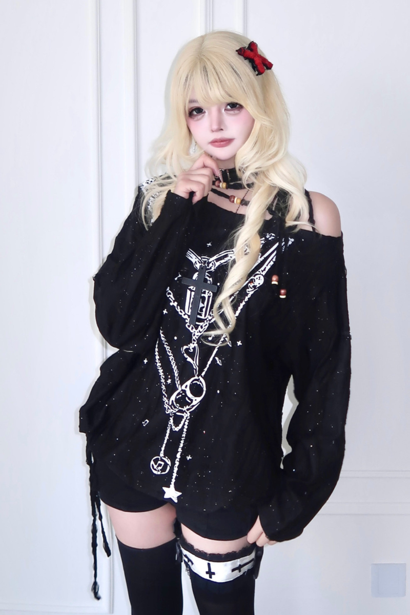 Gothic Land Necklace One Shoulder Top