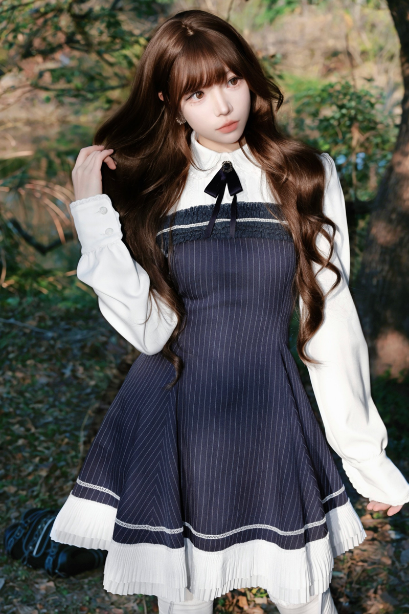 Retro Girly Striped a Line Dress