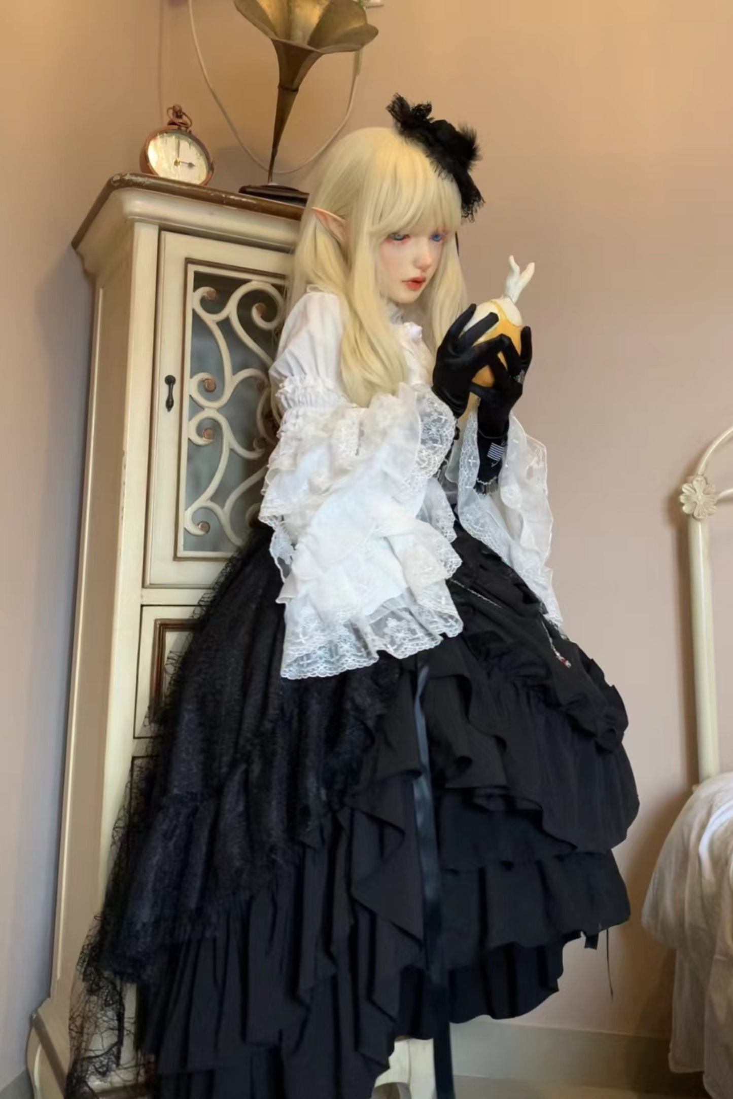 Gothic Super Jisleeve Lolita Shirt + Ruffle Skirt + Hat
