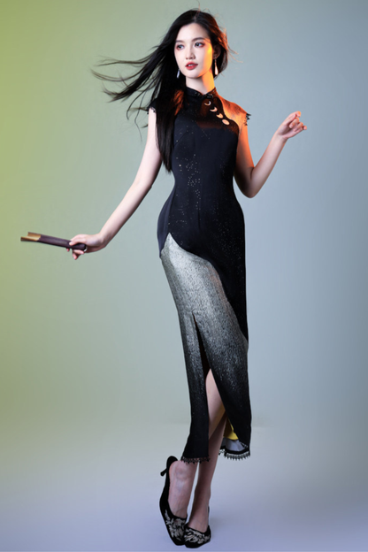 Dark Satin Moon Chinese-style Bodycon Dress