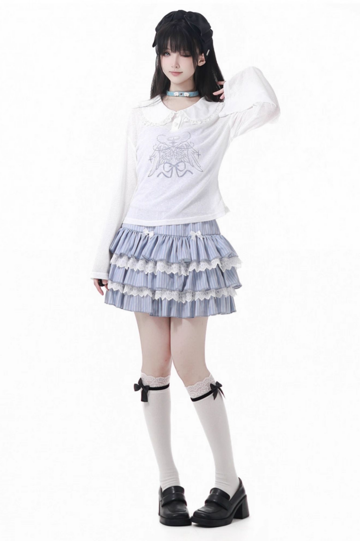 Smock Suspender + Doll Collar Top + Tiered Skirt