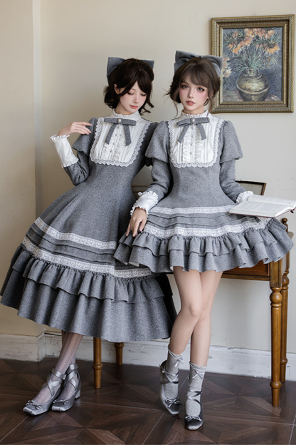 Ruffled Cape Coat + Dress + Hair Accessories + Brooch