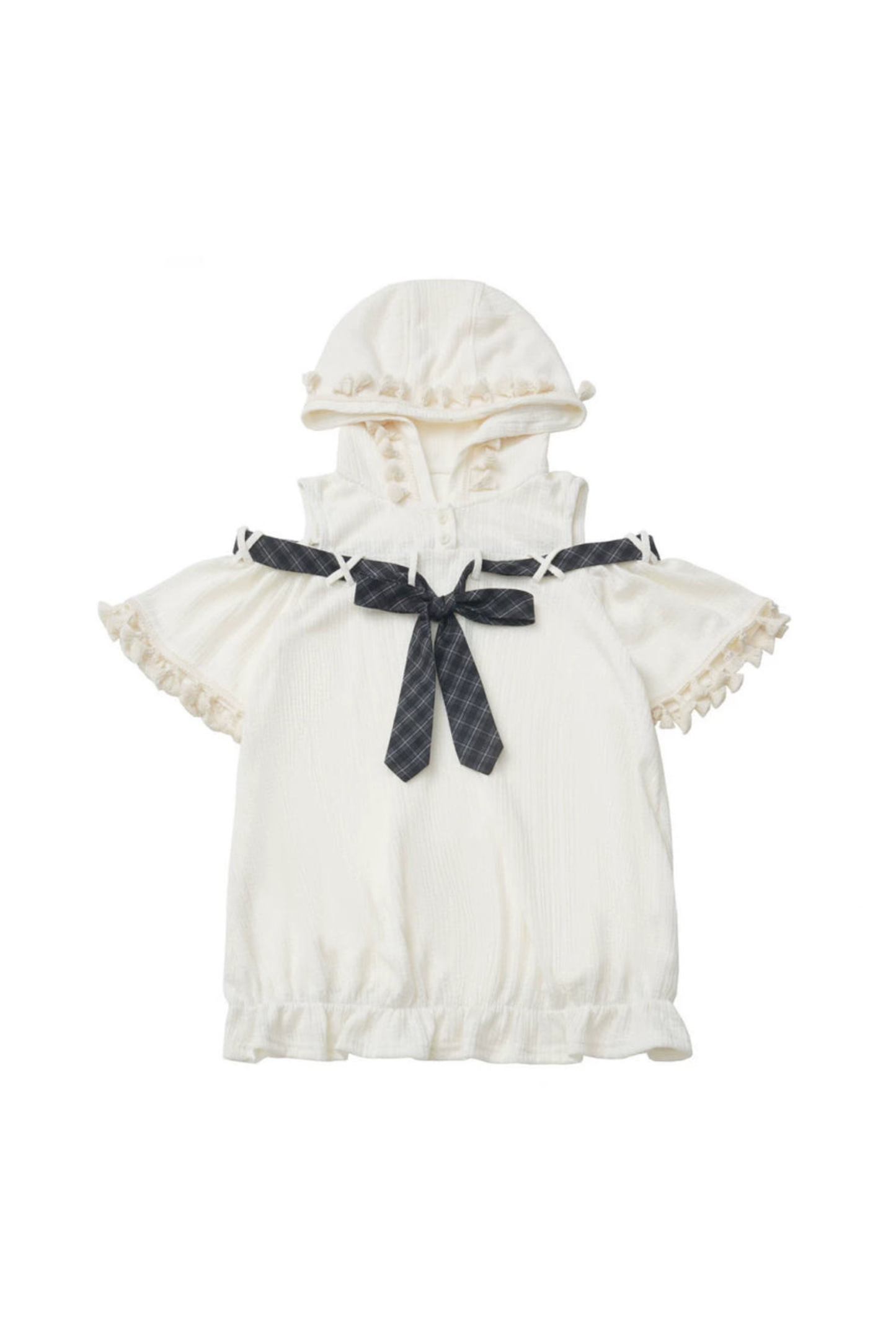 Off Shoulder Hoodie Top + Ruffled Top + Tiered Skirt + Camisole