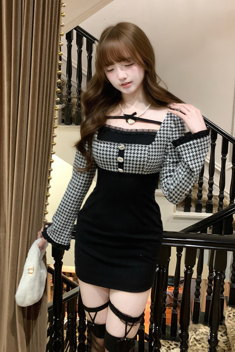 Houndstooth French Fitted Dress