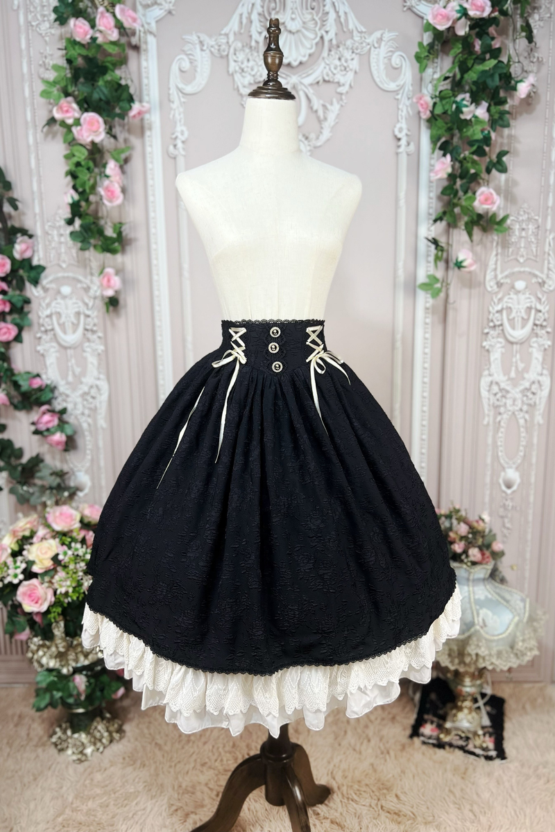 Retro Lolita Shirt + Lace-up High-waist Lolita Skirt