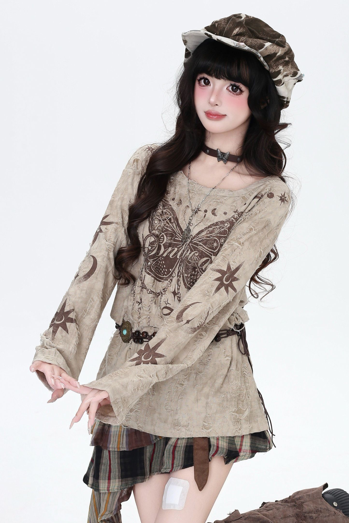 Butterfly Print Ripped Cover Up Top