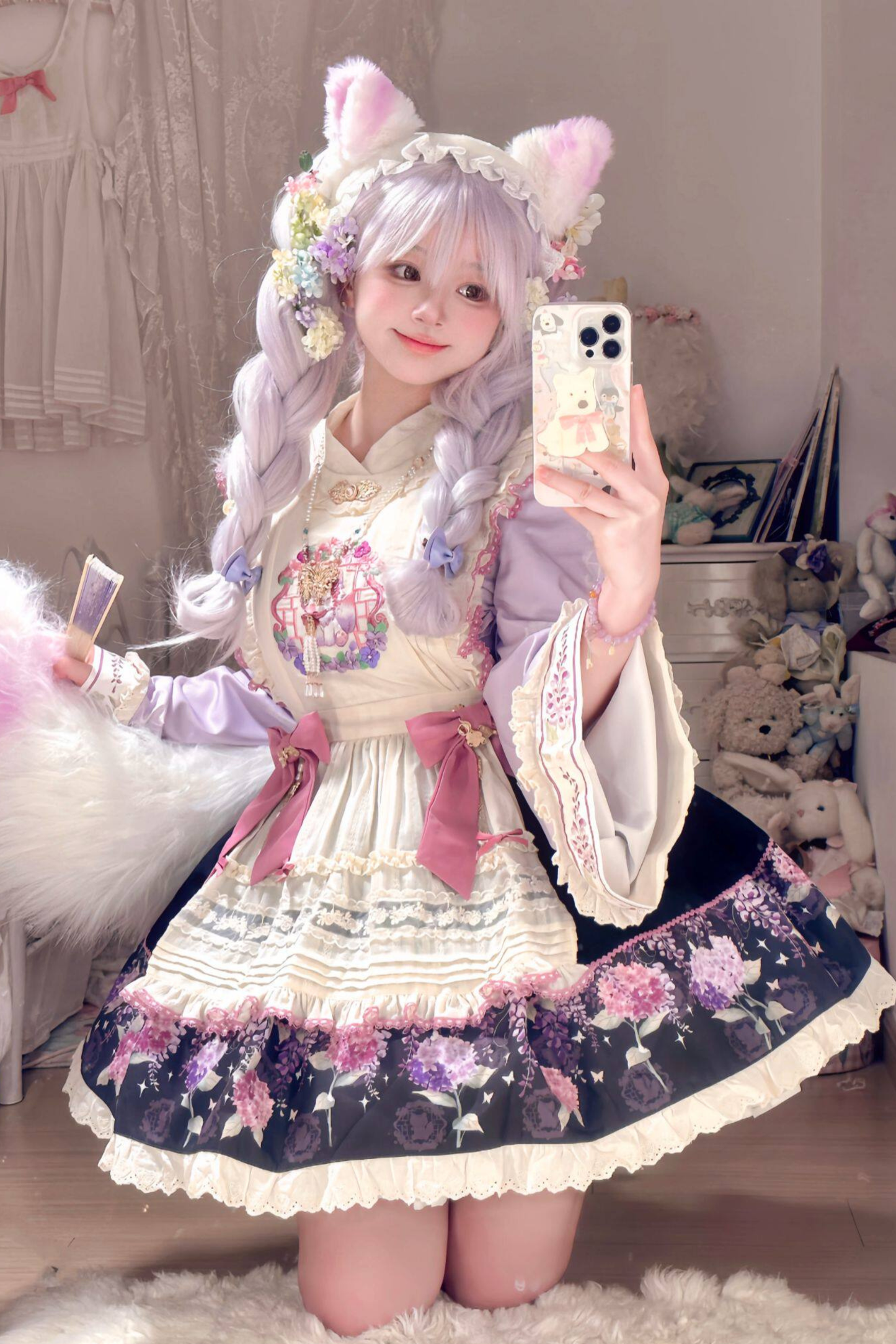 Chinese-style Lolita Top + Skirt + Apron + Headband + Bonnet