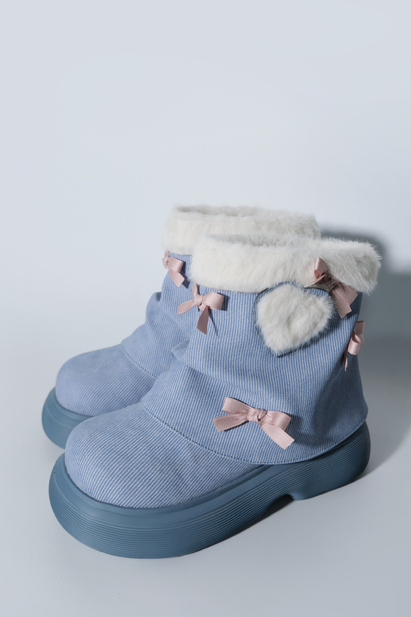 Velvet Ribbon Heart Short Boots