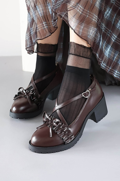 Ruffled Cross Design Lolita Shoes