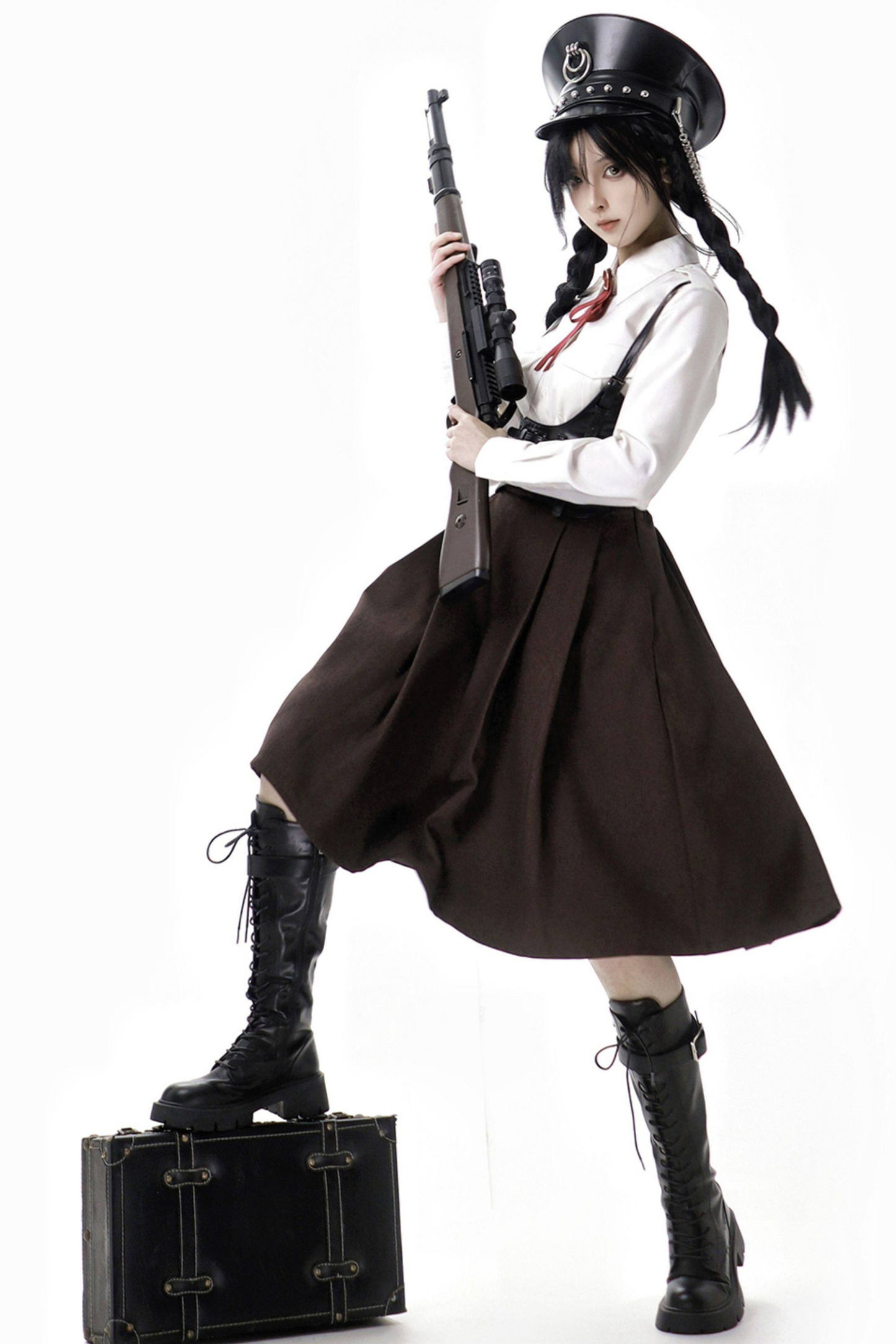 Russian Retro College Jacket + Shirt + Girdle + Bow Tie + Skirt