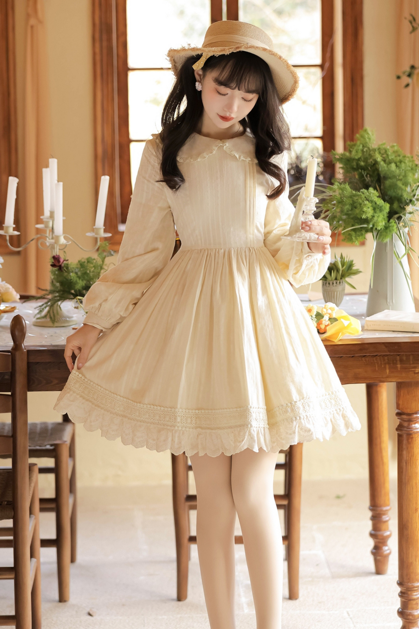 Retro Flower Chinese-style Cardigan + Flared Doll Collar Dress