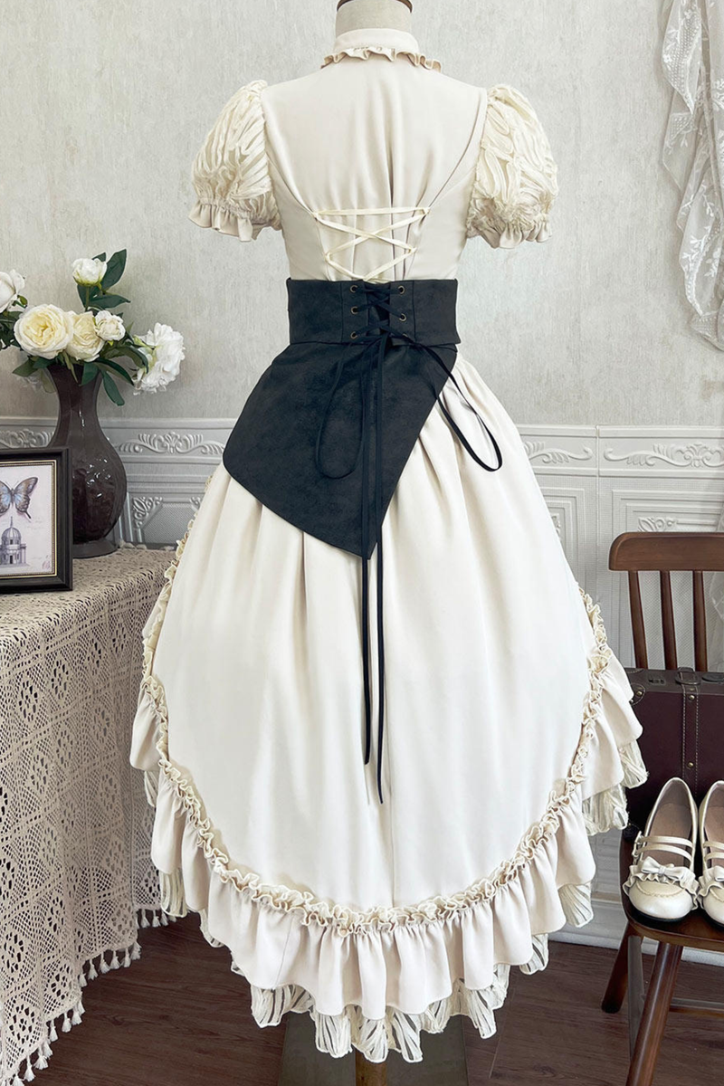 Lolita Puff Sleeve Top + Asymmetrical Skirt + Corset