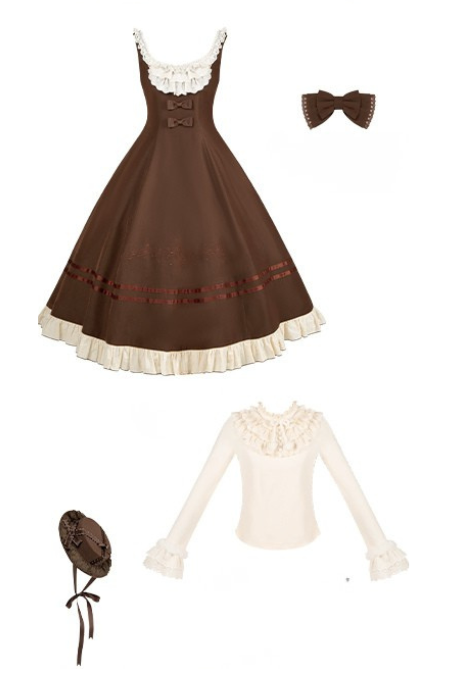 Twin Ruffle Doll Jumperskirt + Top + Ribbon + Hat