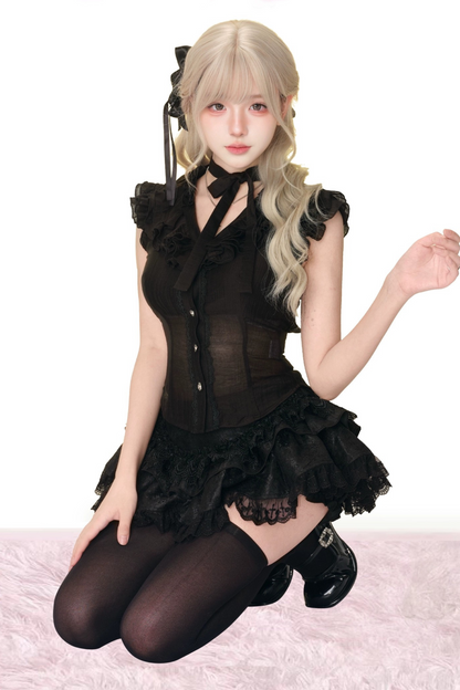 Dark Sheer Sleeveless Top + Tiered Skirt