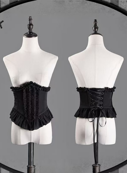 [pre-order] Dark Striped Gusset-sleeved Shirt + Corset + Skirt