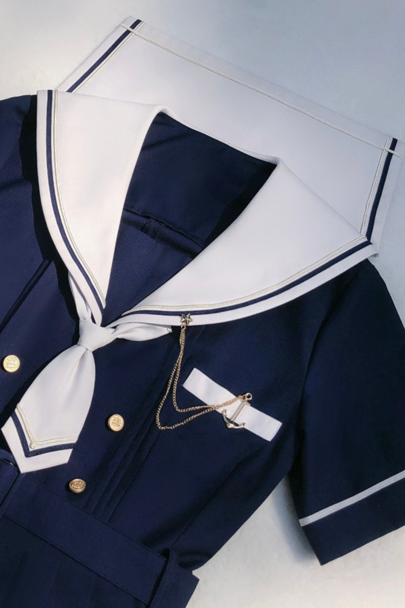 Retro College Sweet Sailor Dress + Tie + Brooch