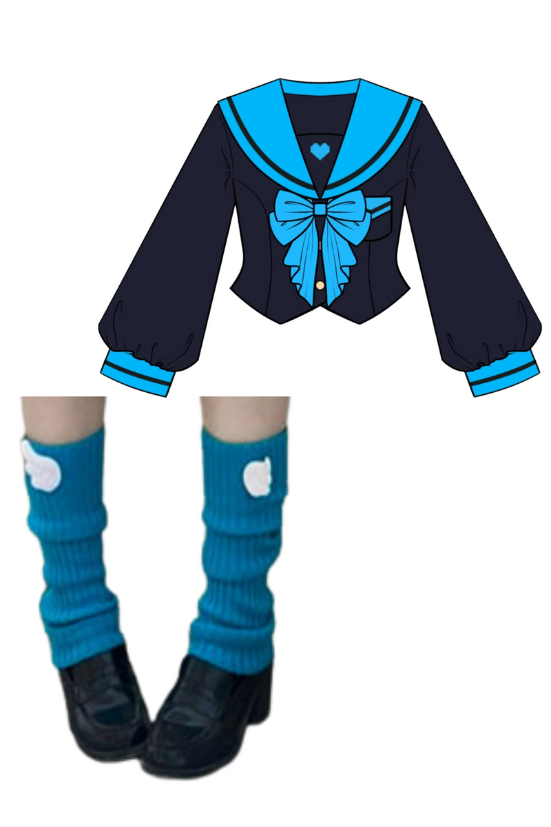 Animation Heroine Sailor Top + Pleated Skirt + Leg Covers