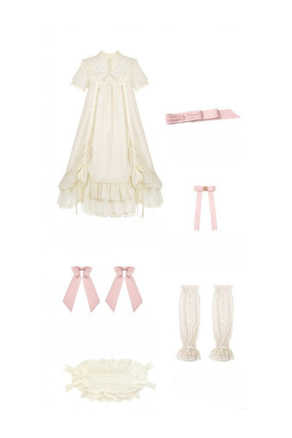 [pre-order] Rose Ruffle Lolita Dress + Dress + Belt + Brooch + Ribbon + Headband + Sleeve