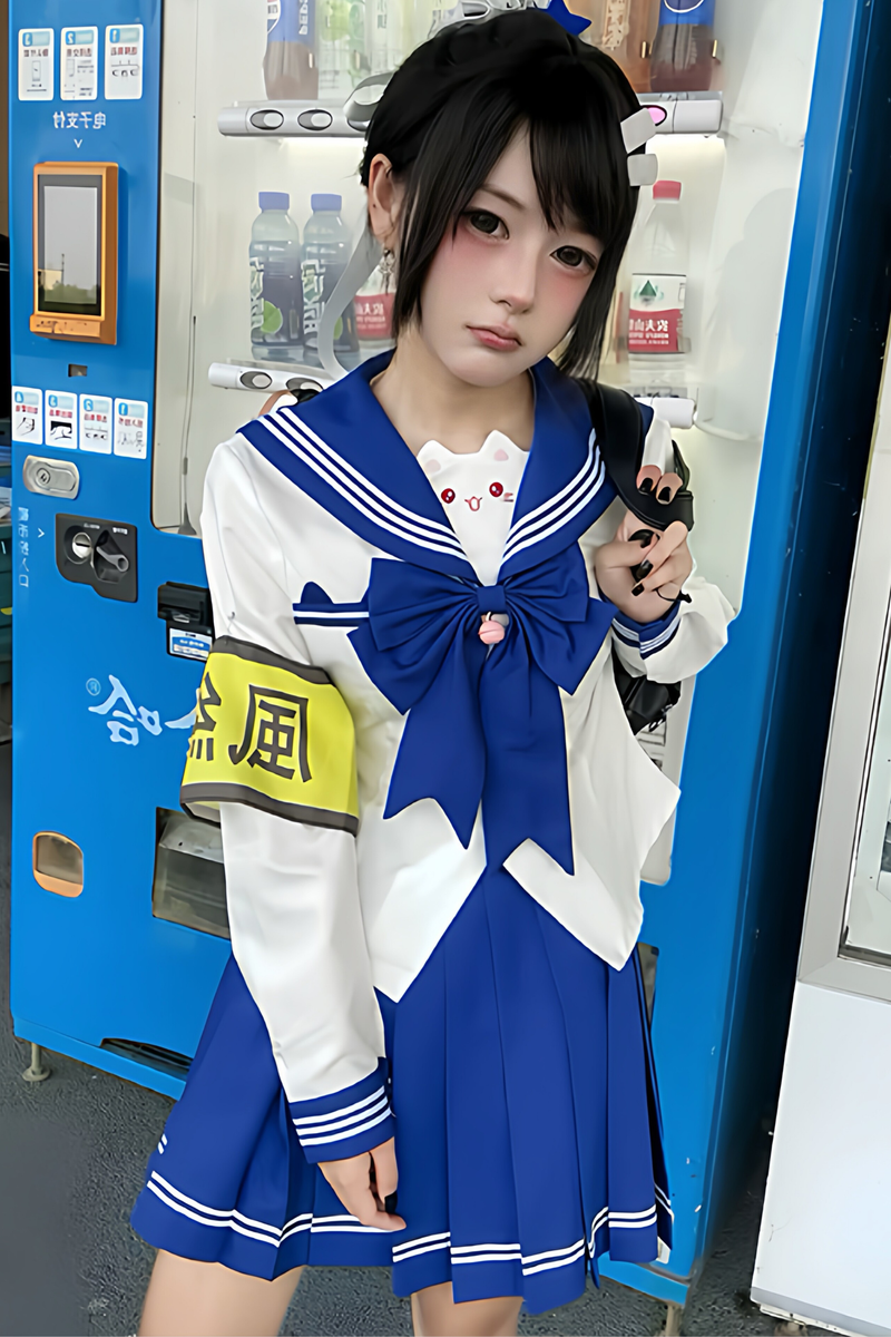 Anime Girl Sailor Top + Skirt + Ribbon