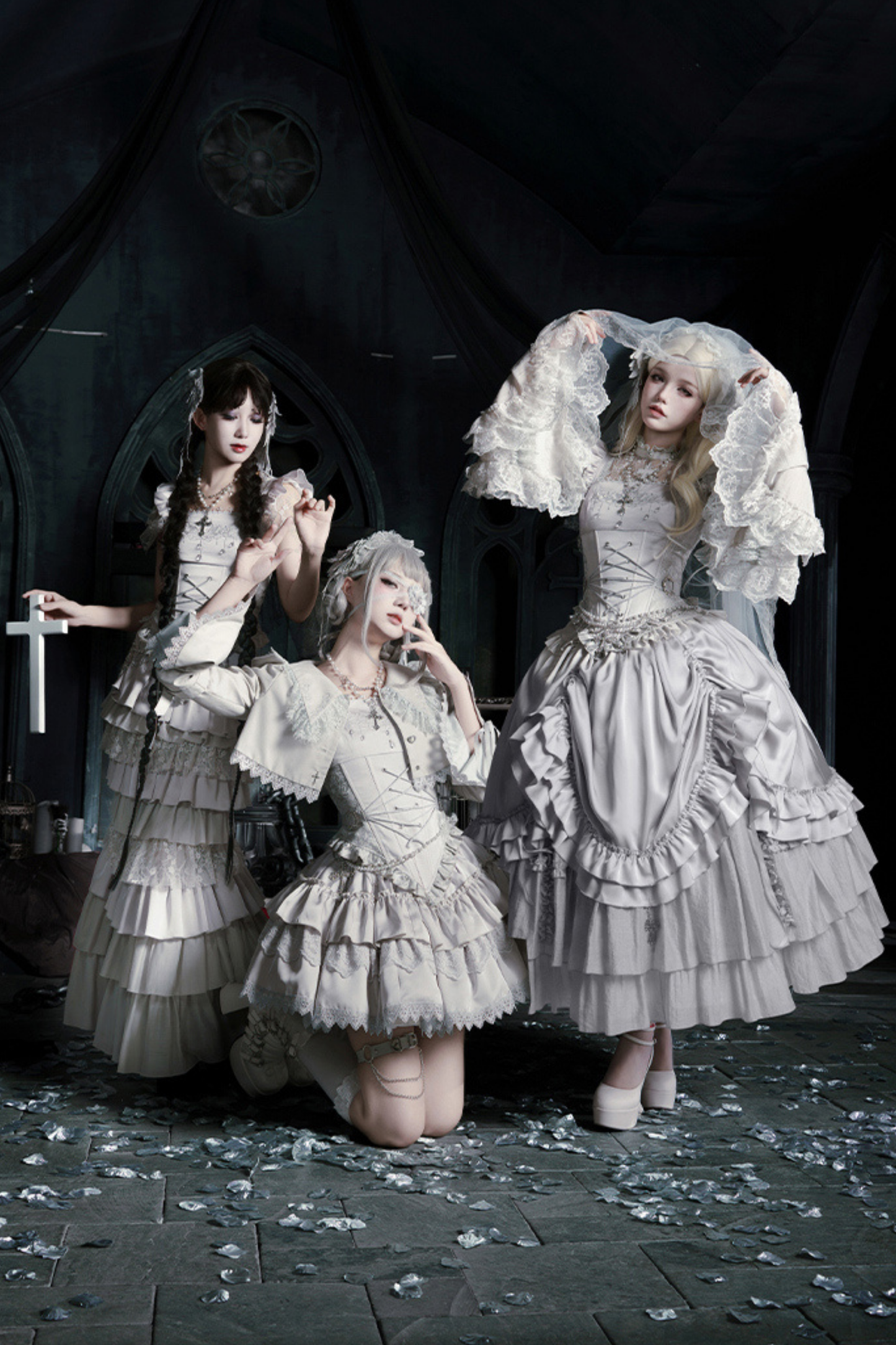 Gothic Lolita Skirt + Corset + Veil + Necklace + Waist Chain