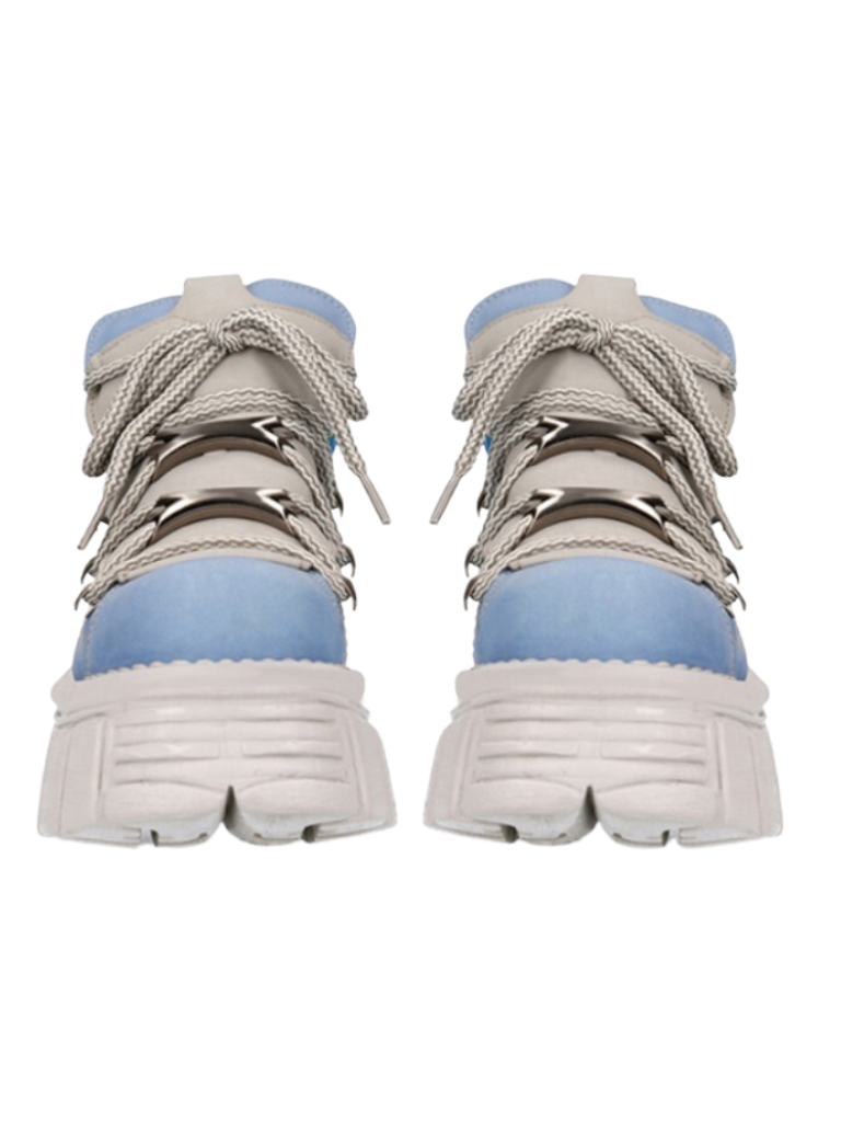 Punk Rock Retro Leather Metal Power Sole Aqua Sneaker