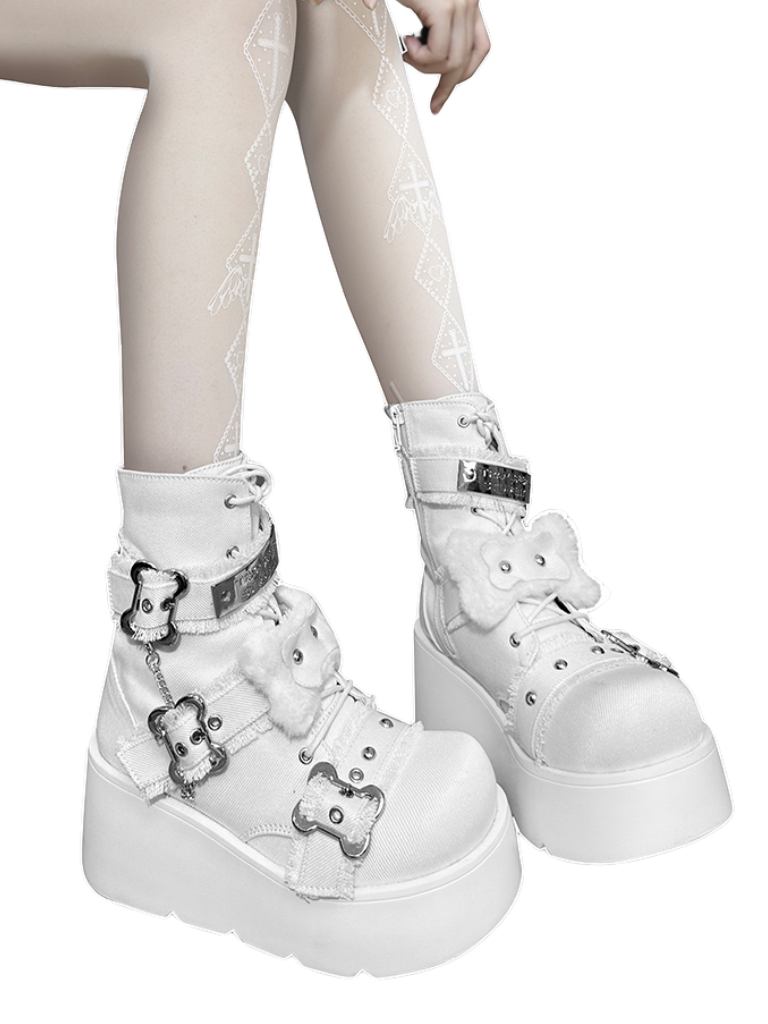Small Bone Denim Round Toe Platform Short Boots