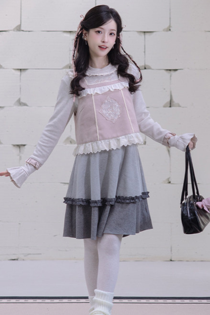 Ballet Tiered Knit Dress + Vest