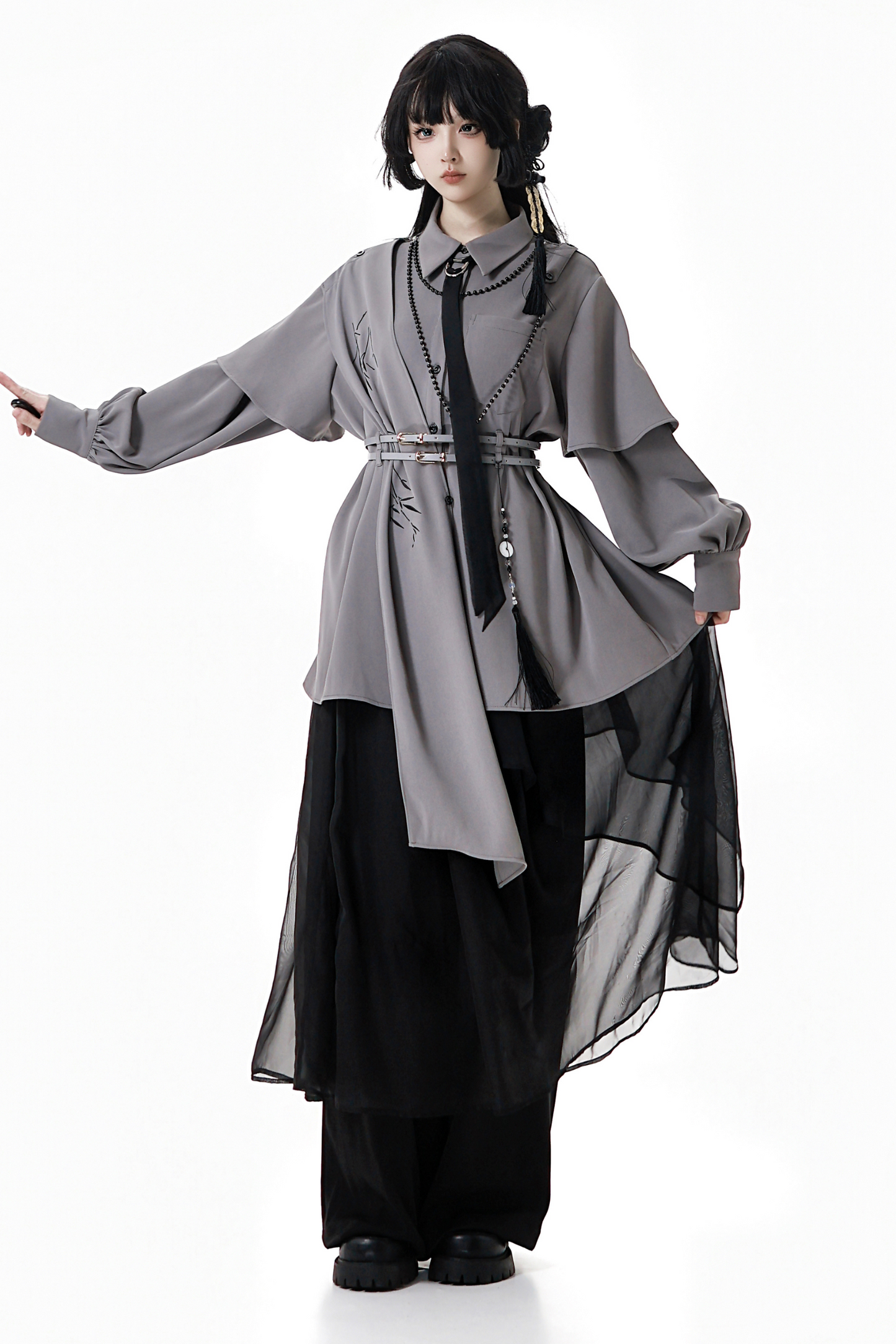 Chinese-style Top + Chiffon Pants + Corset