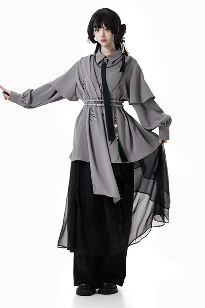 Chinese-style Top + Chiffon Pants + Corset