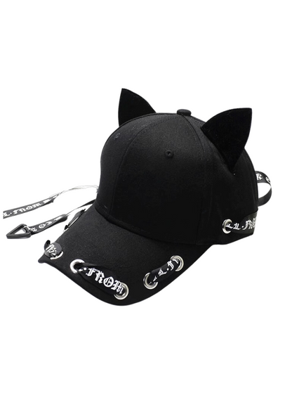 Cat Ear Long Logo Ribbon Strap Cap