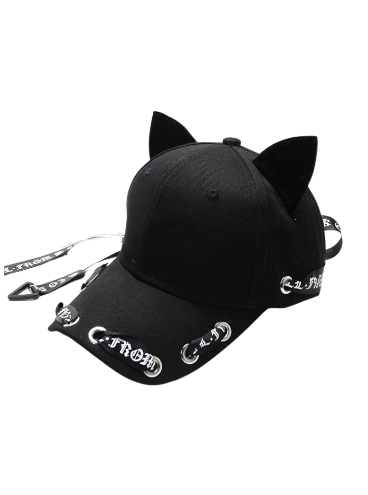 Cat Ear Long Logo Ribbon Strap Cap