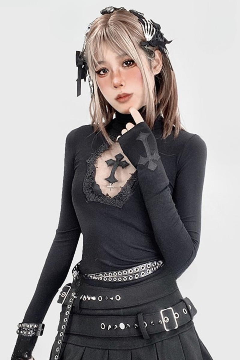 Gothic Cross High Neck Top