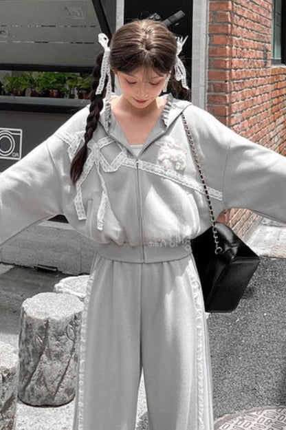 Grey Ballet Sport Hooded Jacket Set