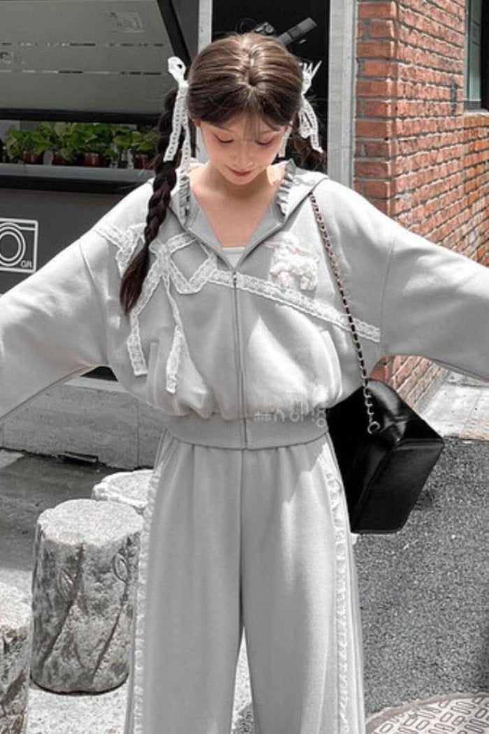 Grey Ballet Sport Hooded Jacket Set