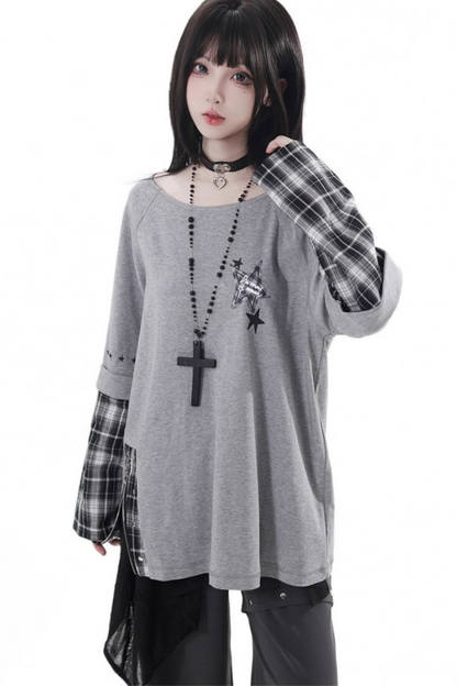Plaid Design Top + Asymmetrical Top + Pants + Skirt + Belt