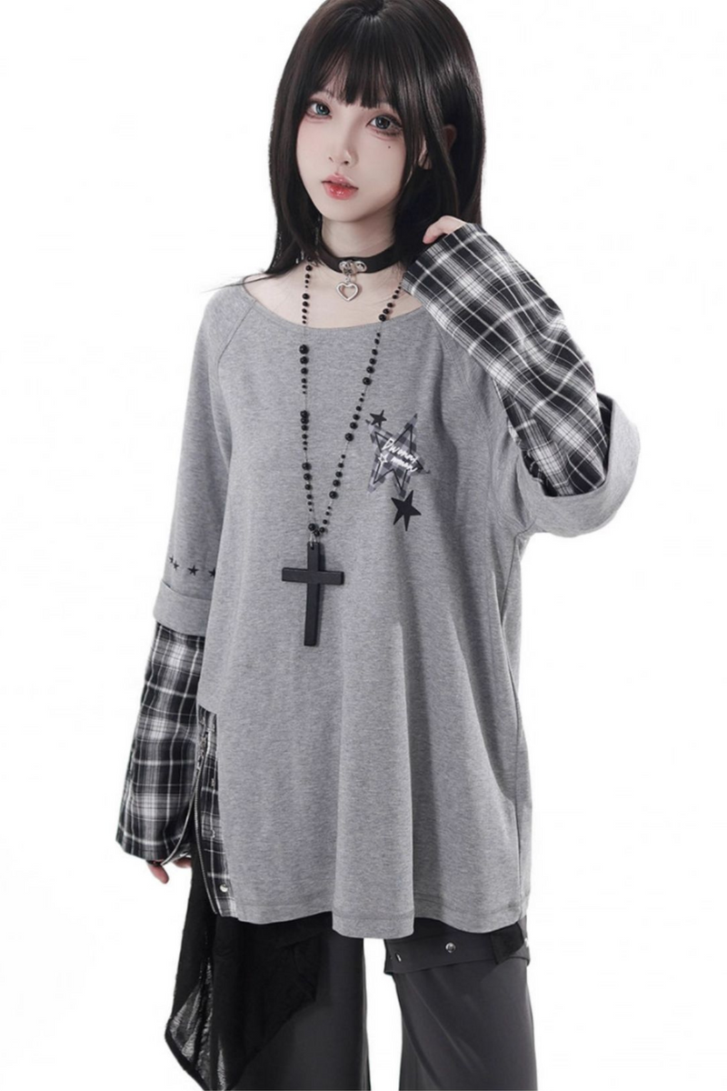 Plaid Design Top + Asymmetrical Top + Pants + Skirt + Belt