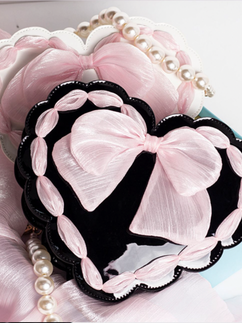 Pearl Strap Heart Bow 2-way Bag