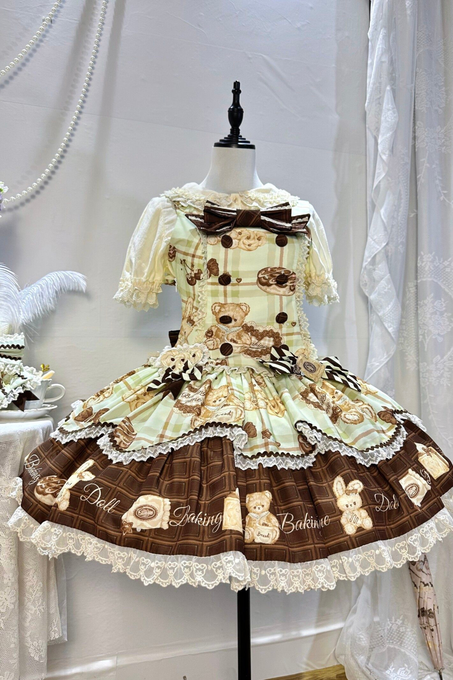 Bear Tea Party Lolita Dress + Jumper Skirt + Shirt + Headband + Brooch + Apron