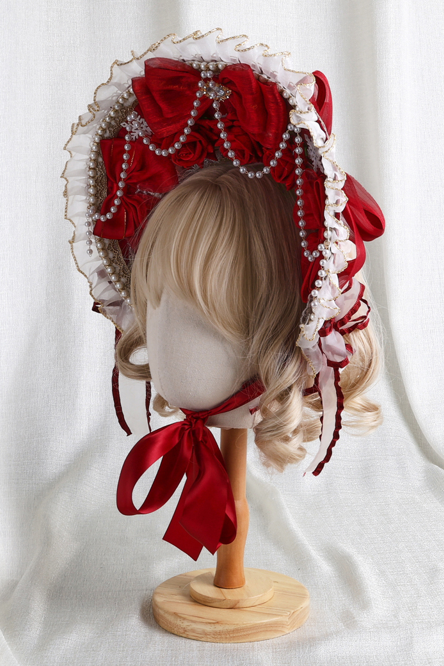 Rose Lace Lolita Bonnet + Hat + Hairband + Clip Hat + Crown
