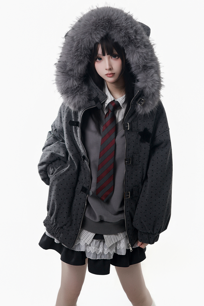 Big Fur Collar Jacket + Top + Skirt + Pants + Plaid Hooded Jacket