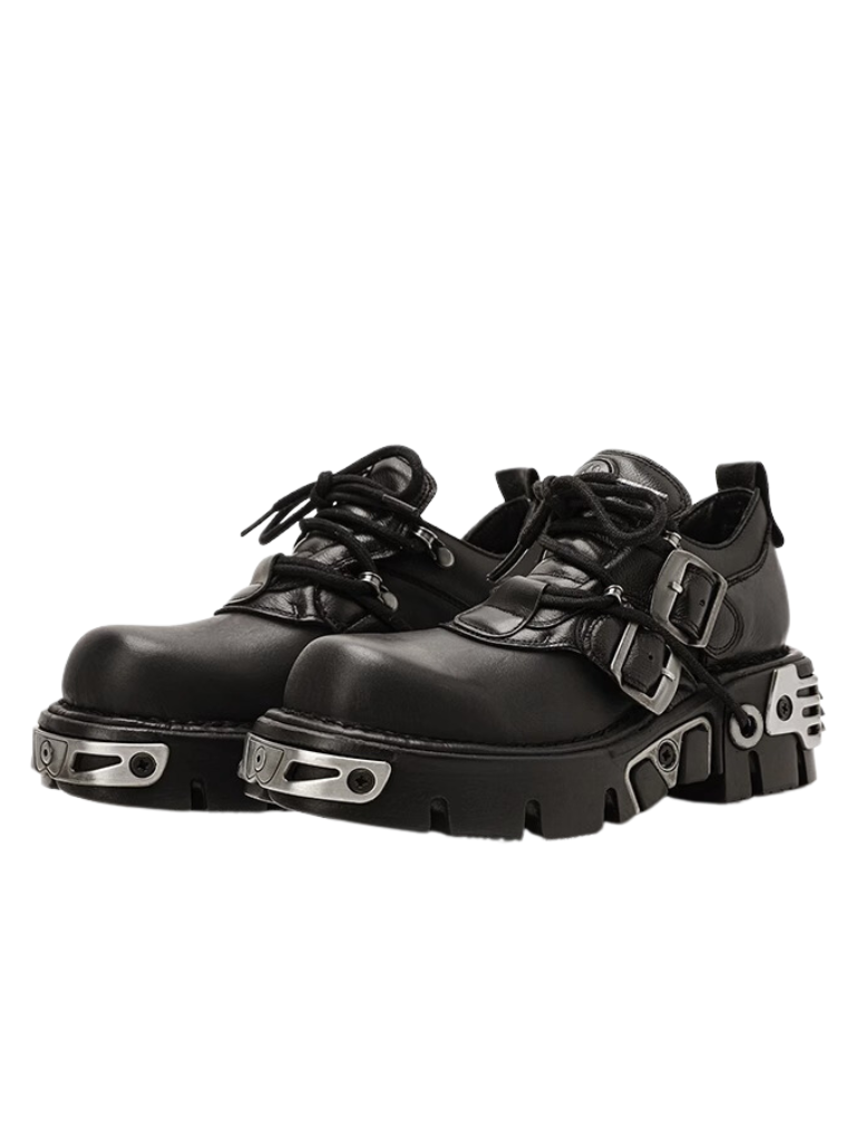 Dark Punk Retro Leather Metal Power Sole Sneaker Shoes
