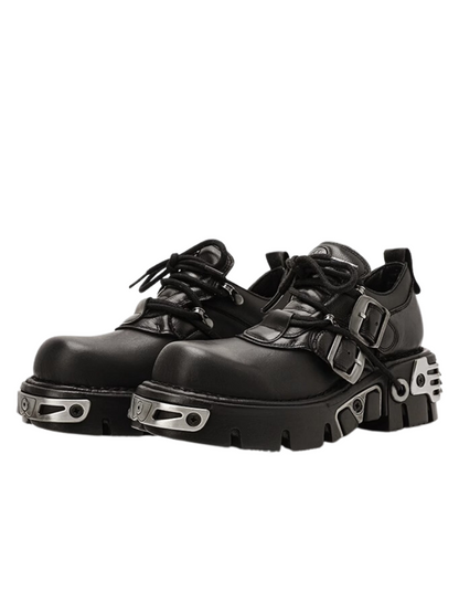 Dark Punk Retro Leather Metal Power Sole Sneaker Shoes
