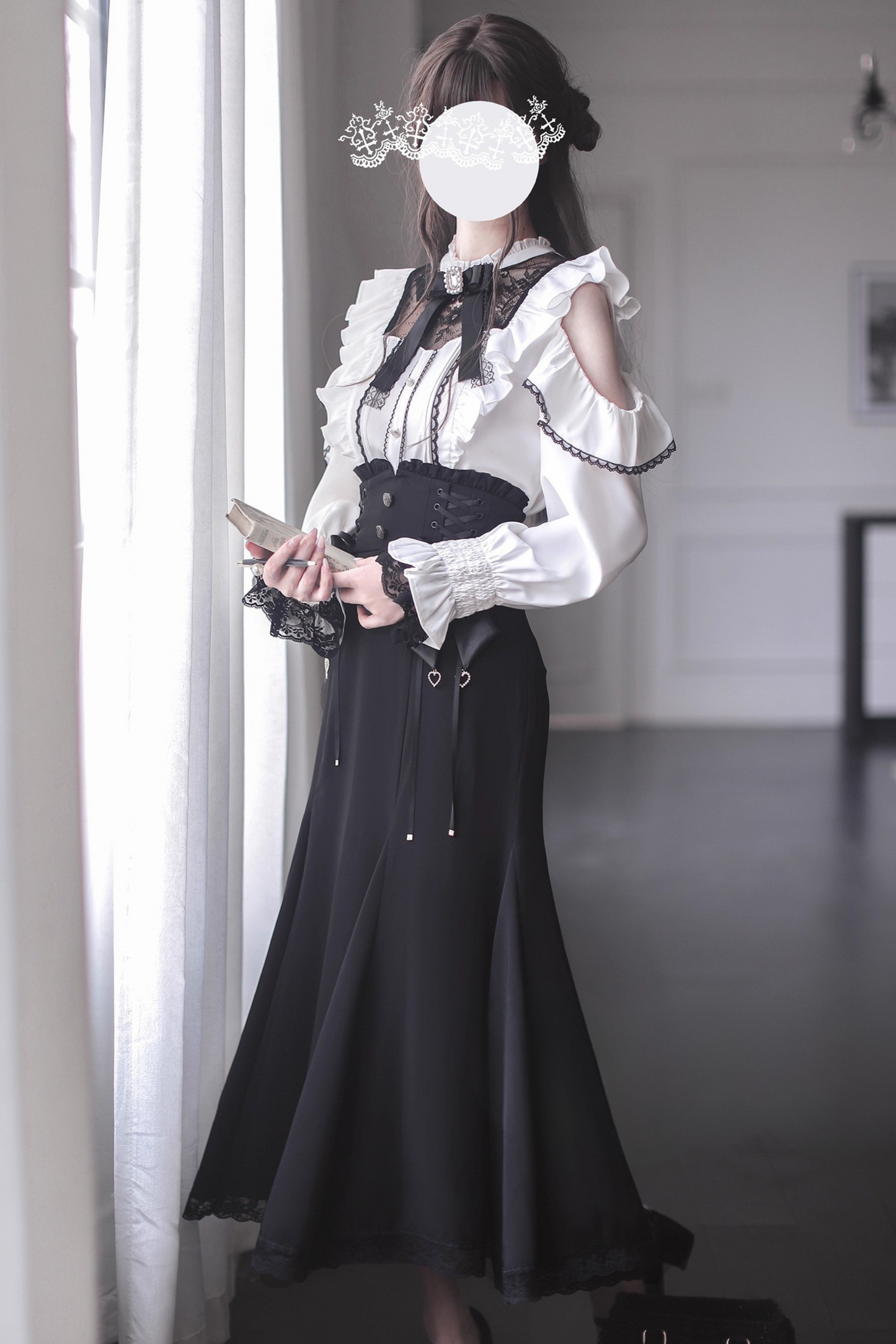 Ribbon Off-the-shoulder Shirt + Mermaid Skirt