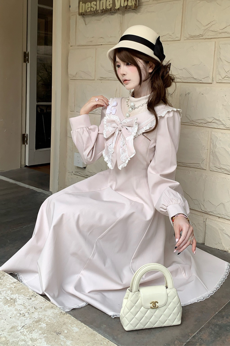 Sweet Ribbon Flare Long Dress