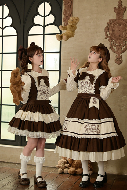 Doll Fairytale Lolita Dress + Bow Brooch + Belt + 2way Embroidery Brooch
