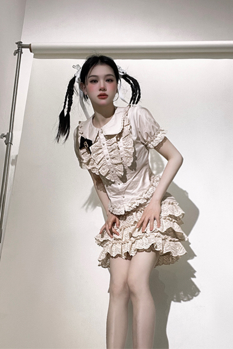 Ruffle Lace Shirt + Tiered Skirt