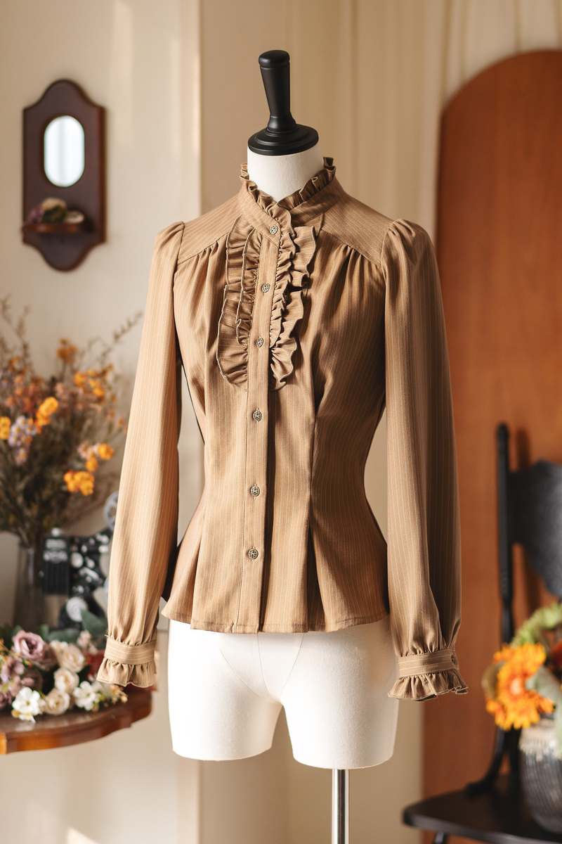Striped Waist Tightening Blouse