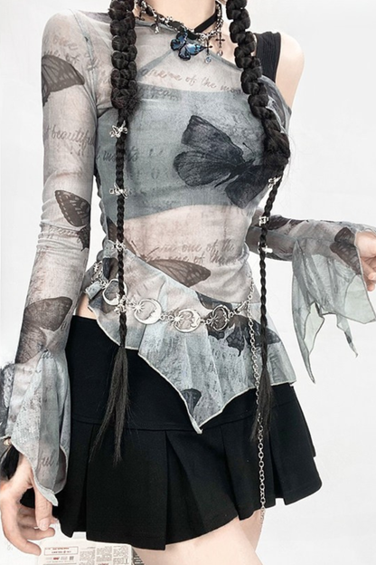 Butterfly Mesh Off Shoulder Blouse + Inner